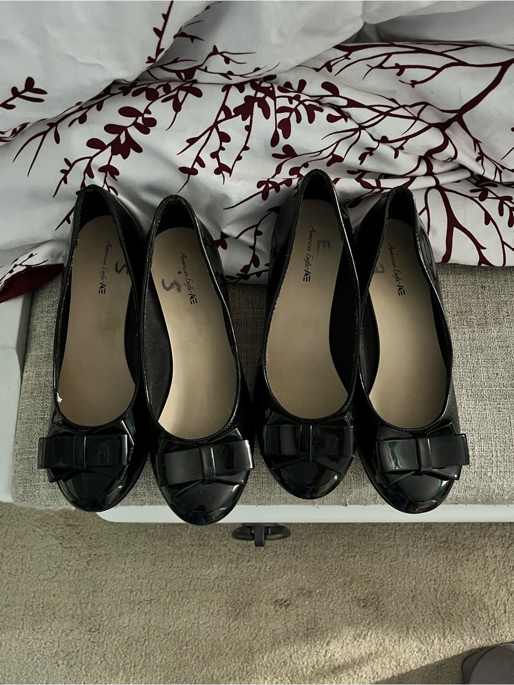 American Eagle Outfitters Black Patent Bow Ballet Flats - Women